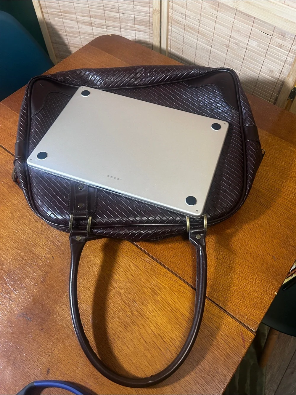 Adrienne Vittadini Brown Woven Dome Satchel Laptop Bag